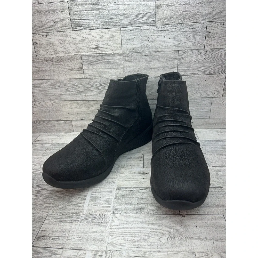 Skechers Boots Womens Size 11 Black BBK‎ 167251 Faux Fur Lined Zip Ankle Shoes